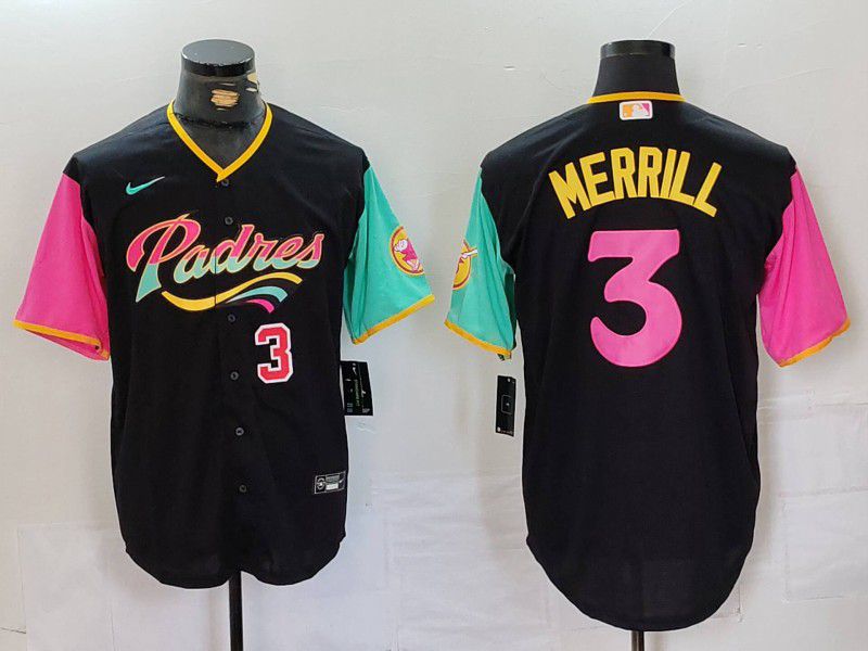 Men San Diego Padres #3 Merrill Black City Edition Nike 2024 MLB Jersey style 2
